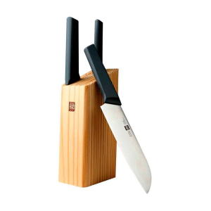 Набор из 3-х стальных ножей и деревянной подставки Xiaomi Mi HuoHou 4-Piece Kitchen Knife Set Lite HU0059 Black RUS