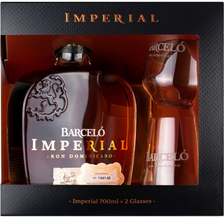 Ром Ron Barcelo, "Imperial", gift box with 2 glasses, 0.7 л