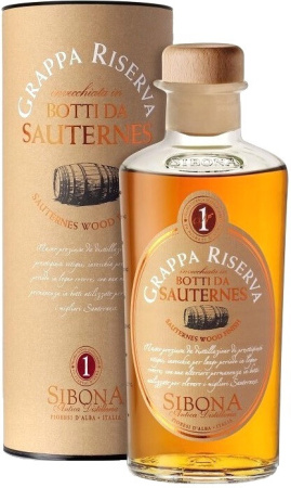 Граппа Sibona, Grappa Riserva Sauternes Wood Finish, in tube, 0.5 л