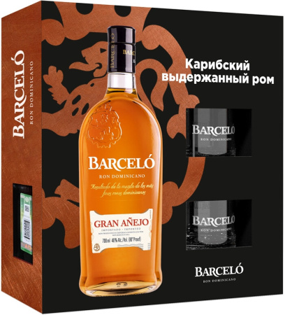 Ром Ron Barcelo, Gran Anejo, gift box with 2 glasses, 0.7 л