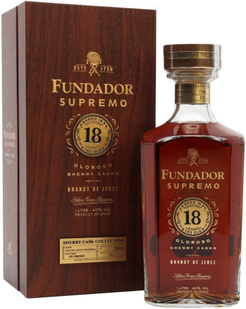 Бренди "Fundador Supremo" 18, Oloroso Sherry Casks, wooden box, 1 л